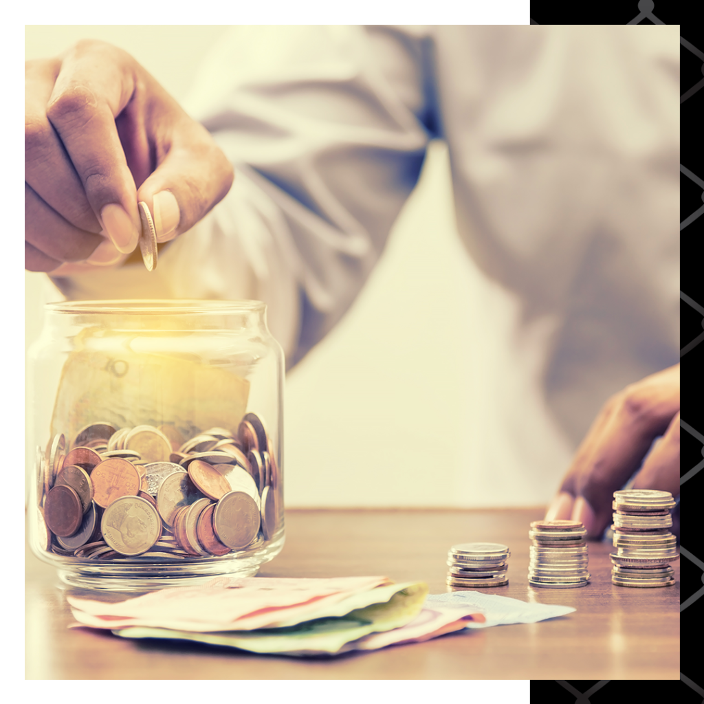 man dropping coins into jar to represent savings